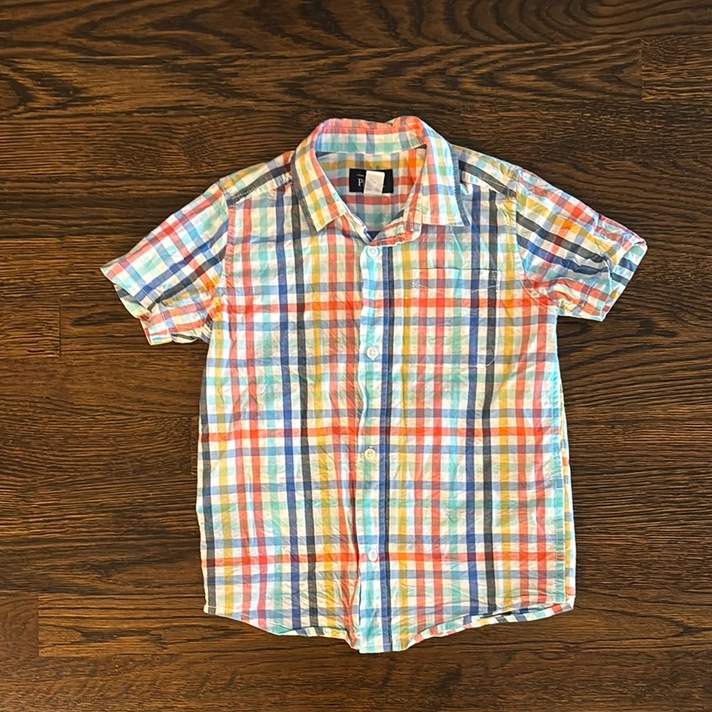 The Children’s Place Boy’s Colorful Pastel Plaid Short Sleeve Shirt, size 5T
